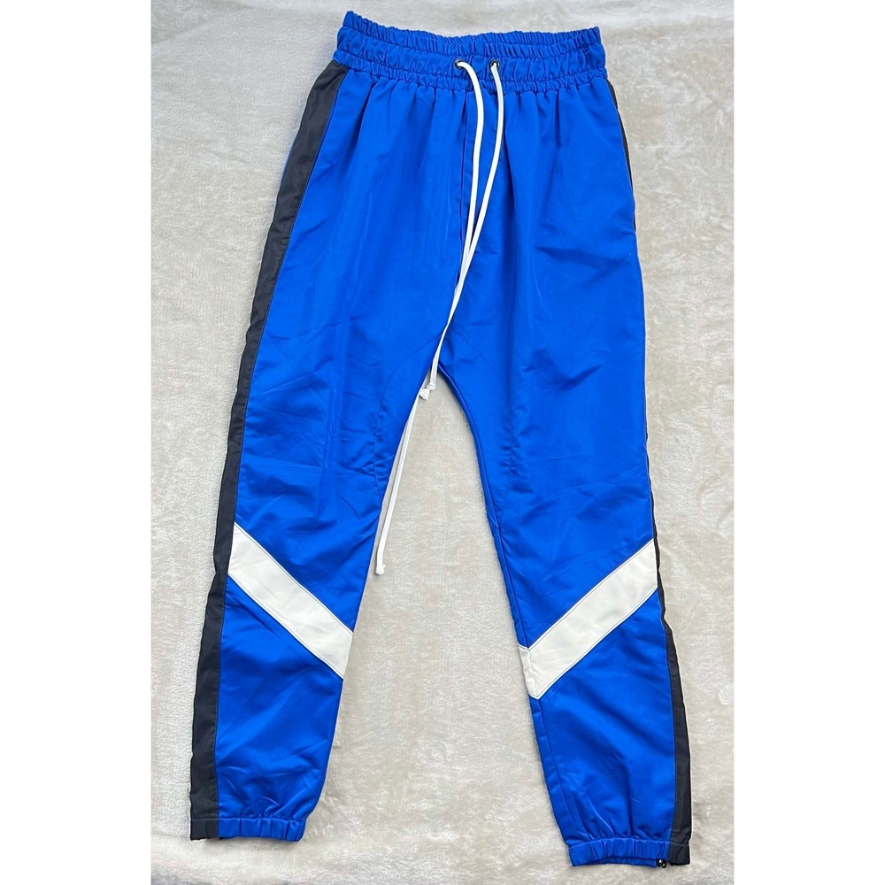Daniel Patrick Parachute Track Pants Blue Black White Mens XS Drop Crotch Jogger